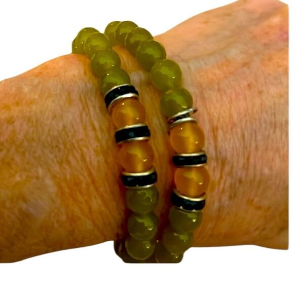 Lime Green Agate Beads with Yellow Agate and  Accent Beads Wrap Elastic - Picture 2 of 5